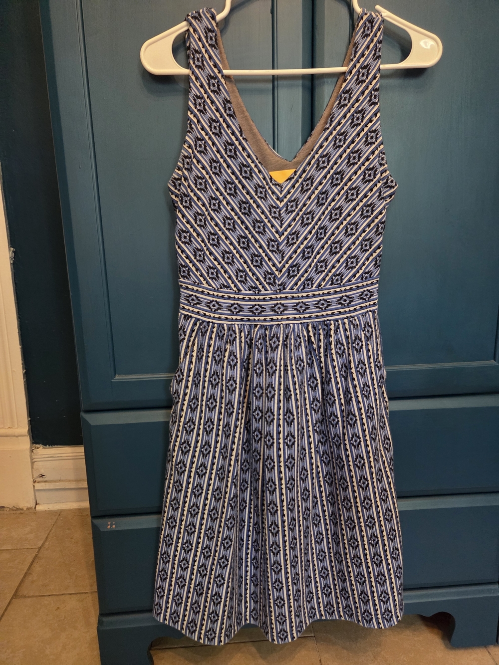 Maeve Blue Patterned V-Neck Midi Dress